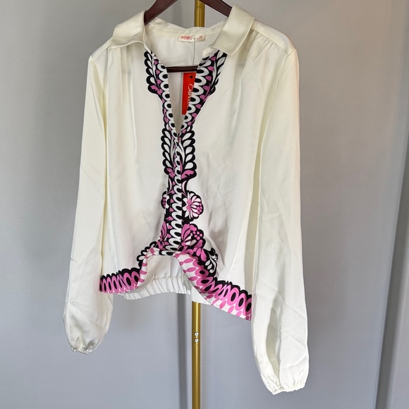Intempo Cream Blouse with Black & Pink Graphic Trim NEW XXL - Picture 5 of 11